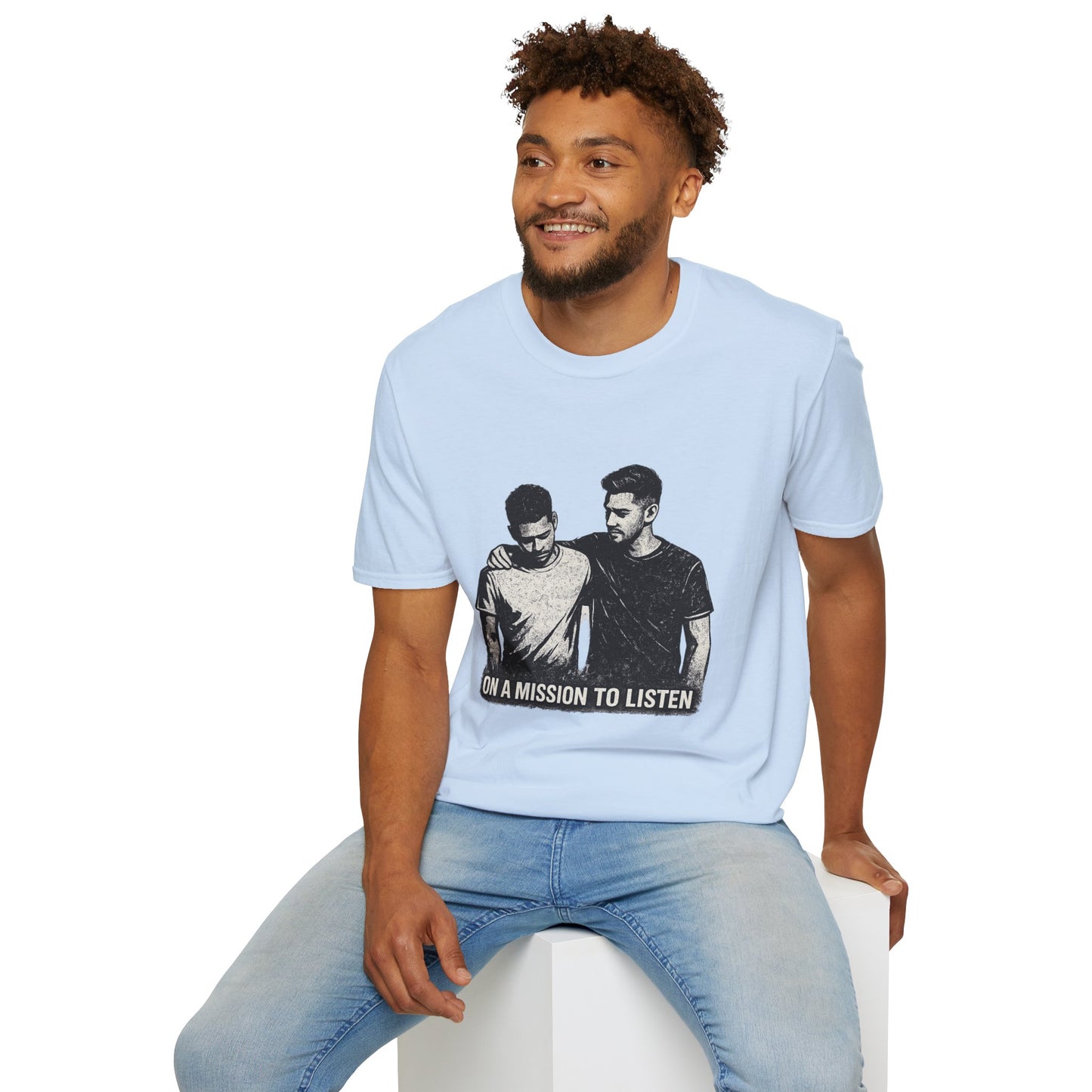 Men's Mental Health Tee — "On a Mission to Listen" / "You Are Not Alone"