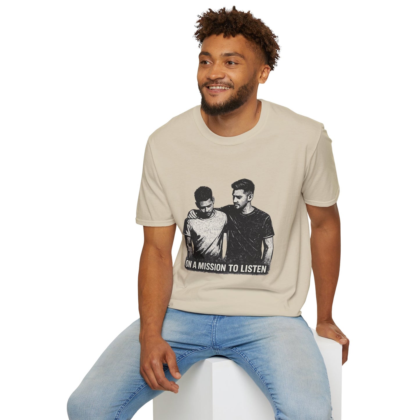 Men's Mental Health Tee — "On a Mission to Listen" / "You Are Not Alone"