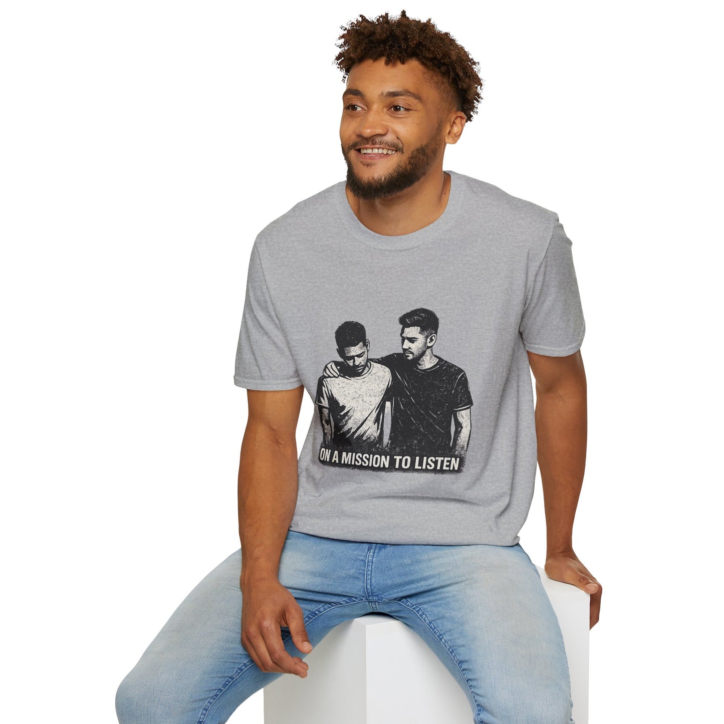 Men's Mental Health Tee — "On a Mission to Listen" / "You Are Not Alone"