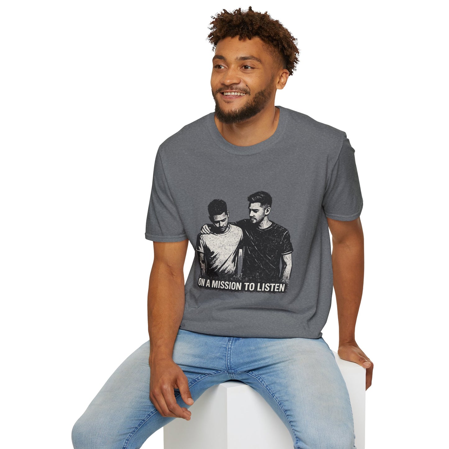 Men's Mental Health Tee — "On a Mission to Listen" / "You Are Not Alone"