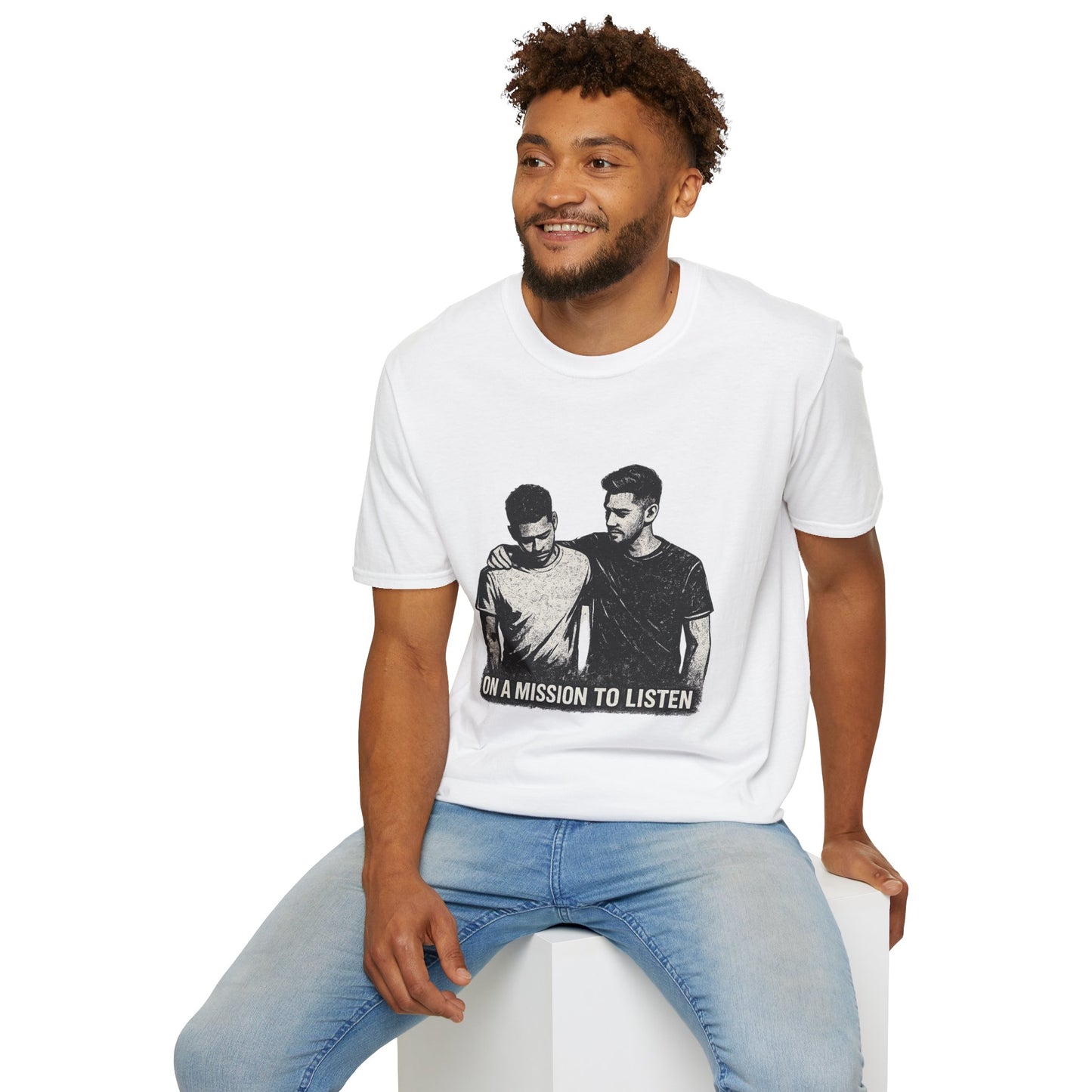 Men's Mental Health Tee — "On a Mission to Listen" / "You Are Not Alone"