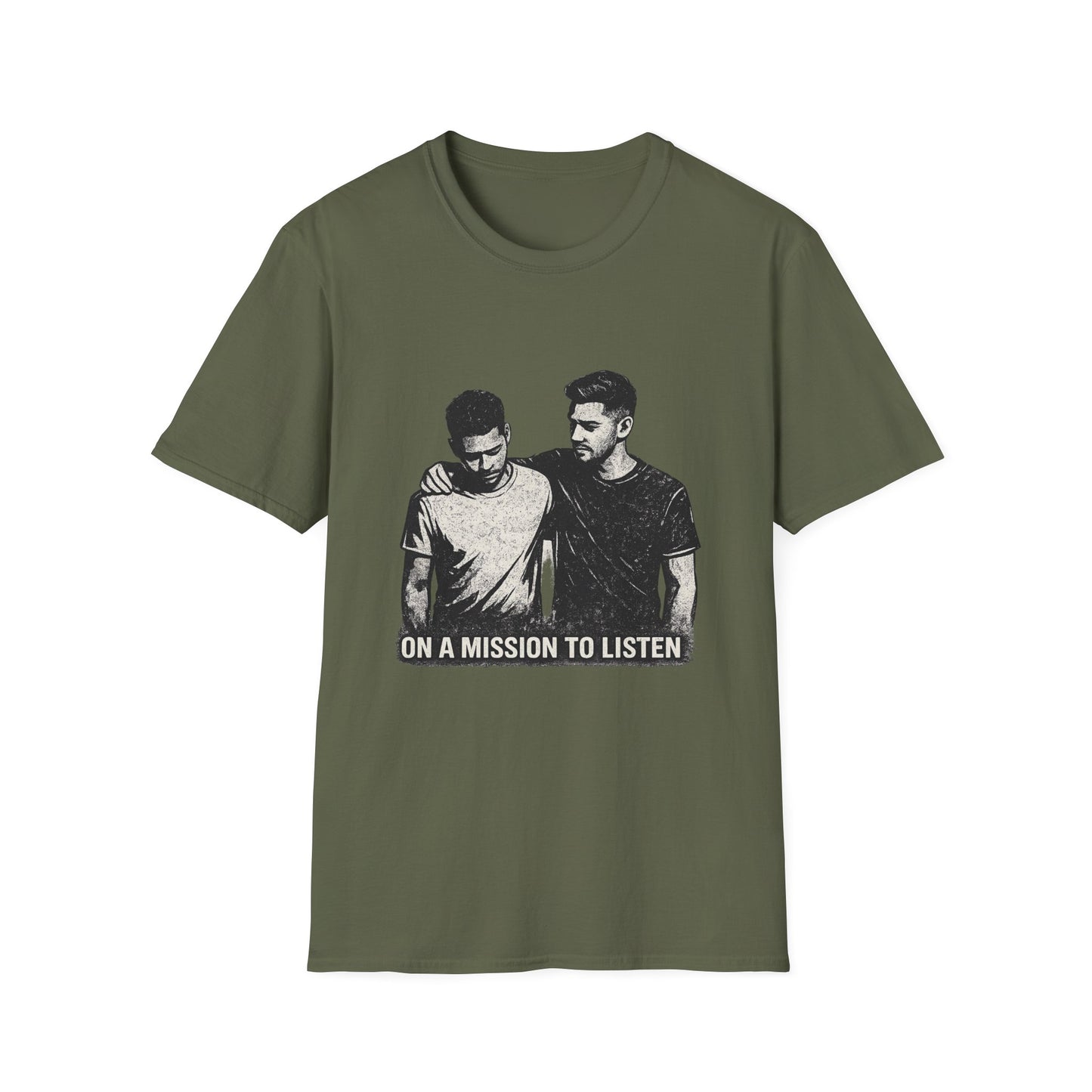 Men's Mental Health T-Shirt — "On a Mission to Listen" / "You Are Not Alone"