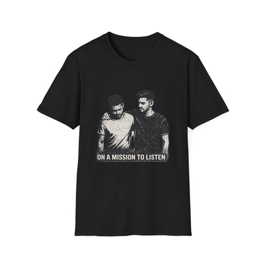 Men's Mental Health T-Shirt — "On a Mission to Listen" / "You Are Not Alone"